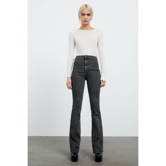 🌞Zara High Rise Fit & Flare Stretch Jeans  Full Length Size 4 - Picture 8 of 14